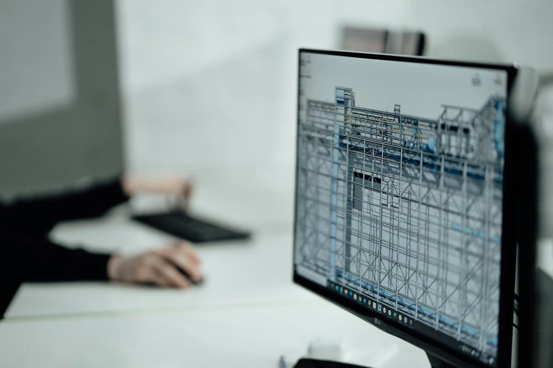 Structural BIM model on a monitor in the studio