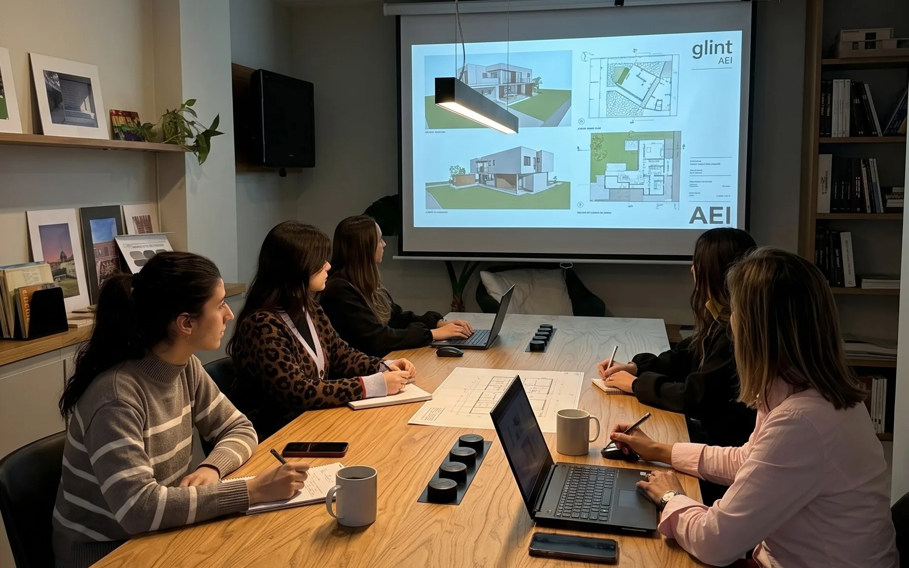 Glint team reviewing project drawings in a meeting